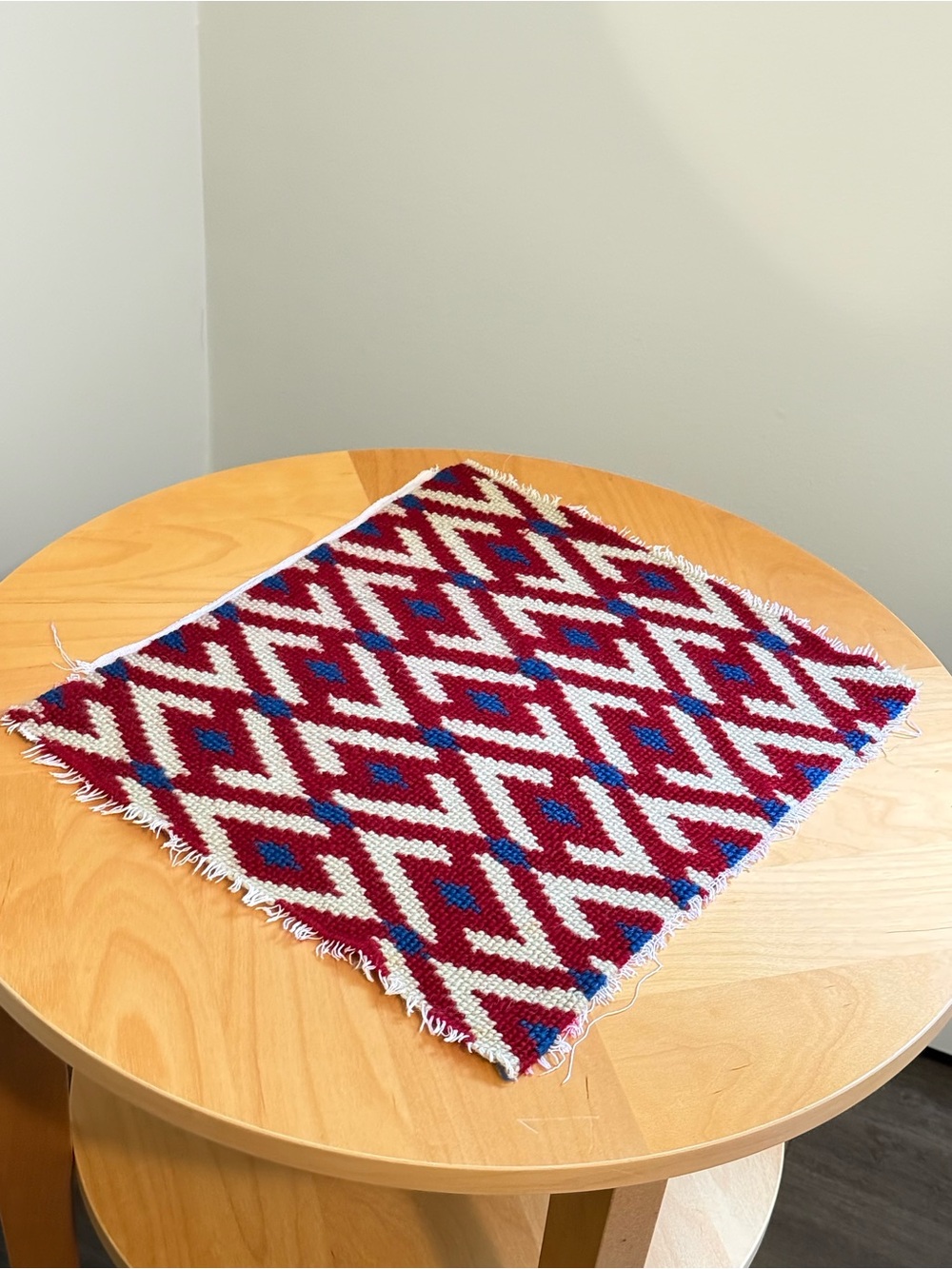 14x16” Vintage Handmade Yarn Cross Stitch Southwestern Geometric Tapestry